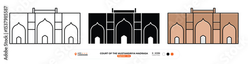 Court of the Mustansiriya Madrasa Line Icon. Baghdad, Iraq, Landmark, Silhouette, Color Vector, Editable Stroke.
