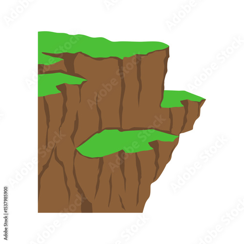 Natural cliff landscape illustration. Mountains, rocks, cliffs, stones for colorful panoramic scenery. Vector isolated.