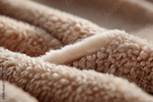 Close-up of soft beige fleece fabric texture with gentle folds