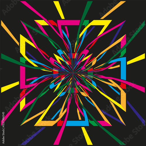 Explosion line pattern. Abstract colorful design. Vector dynamic splinters. Vibrant geometric chaos.