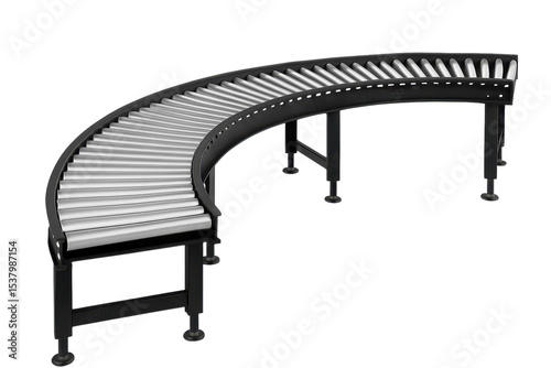 Curved metal roller conveyor for smooth industrial material handling