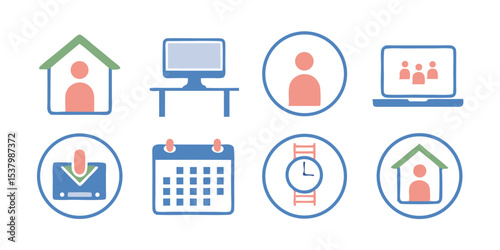 Remote work digital icons work from home calendar meeting appointment deadline productivity home office online
