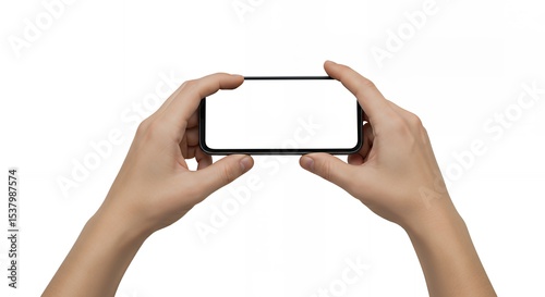 Hands holding mobile phone with blank screen