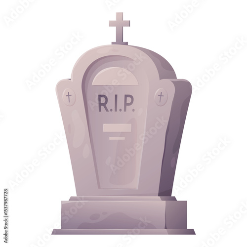 Vector illustration of a traditional tombstone with an engraved R.I.P. symbol on a white background