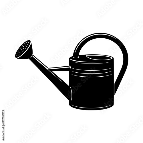 Black silhouette of a watering can with a long spout and handle for gardening use