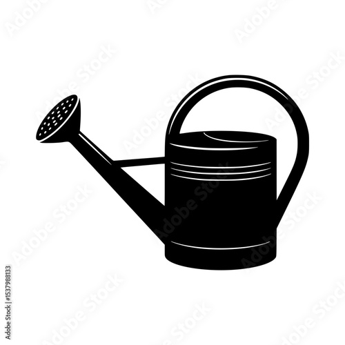 Black silhouette of a watering can with a long spout and handle for gardening use