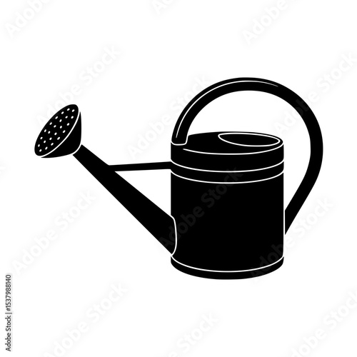 Black silhouette of a watering can with a long spout and handle for gardening use