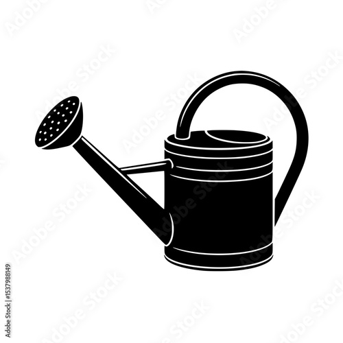 Black silhouette of a watering can with a long spout and handle for gardening use