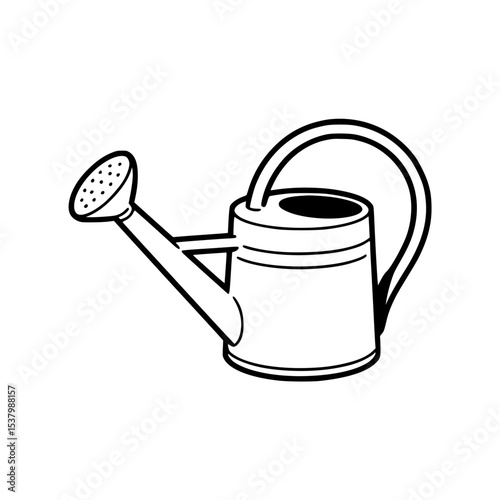 Line art drawing of a watering can with spout and handle