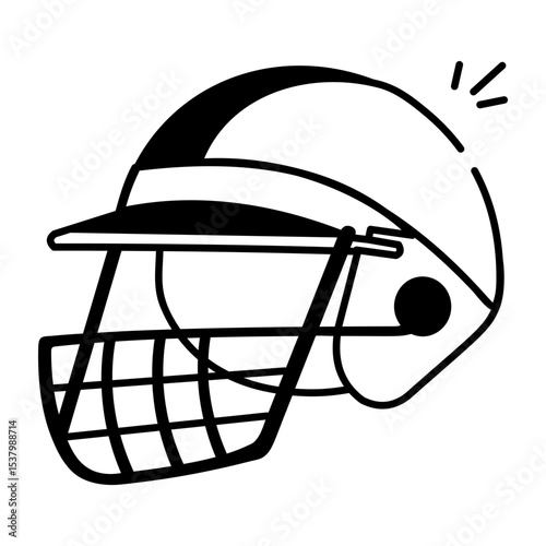 A doodle style icon of cricket helmet
