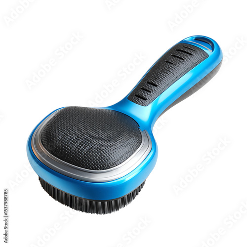 A blue grooming brush designed for pets, perfect for removing loose fur and ensuring a clean, shiny coat.