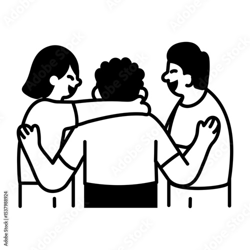 A hand drawn style icon of team huddle
