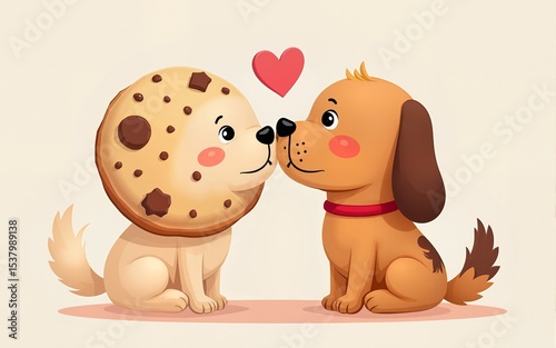 Cute Cartoon Cookie and Dog with Heart, friendship , adorable. High quality