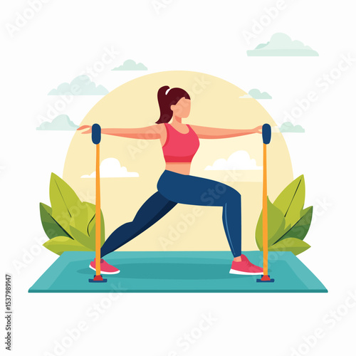Flat Design Illustration of People Doing Exercise and Fitness Activities

