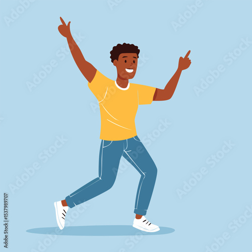 Happy African American Man Dancing and Having Fun in Casual Outfit Isolated on White

