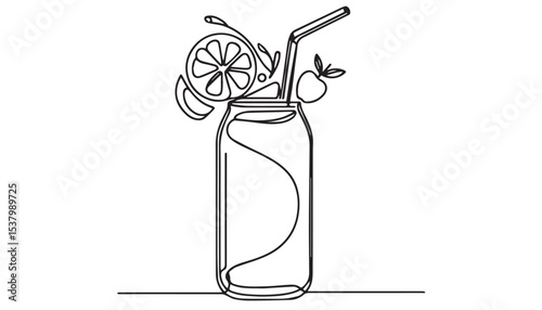 Continuous one single minimal line drawing soft soda drinks