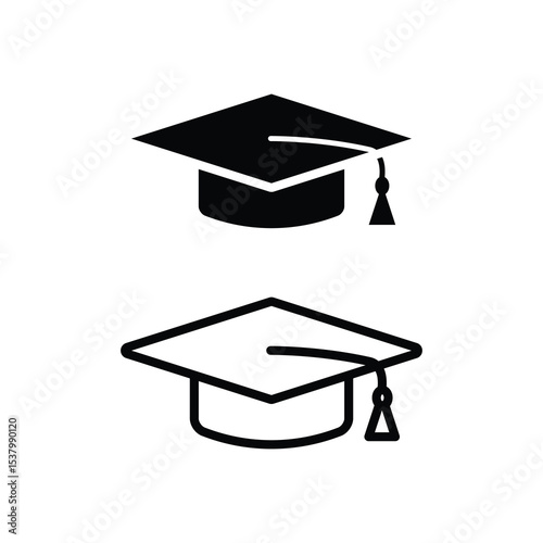 Graduation Cap Fill and Outline Vector Icon – Education and Academic Symbol Illustration