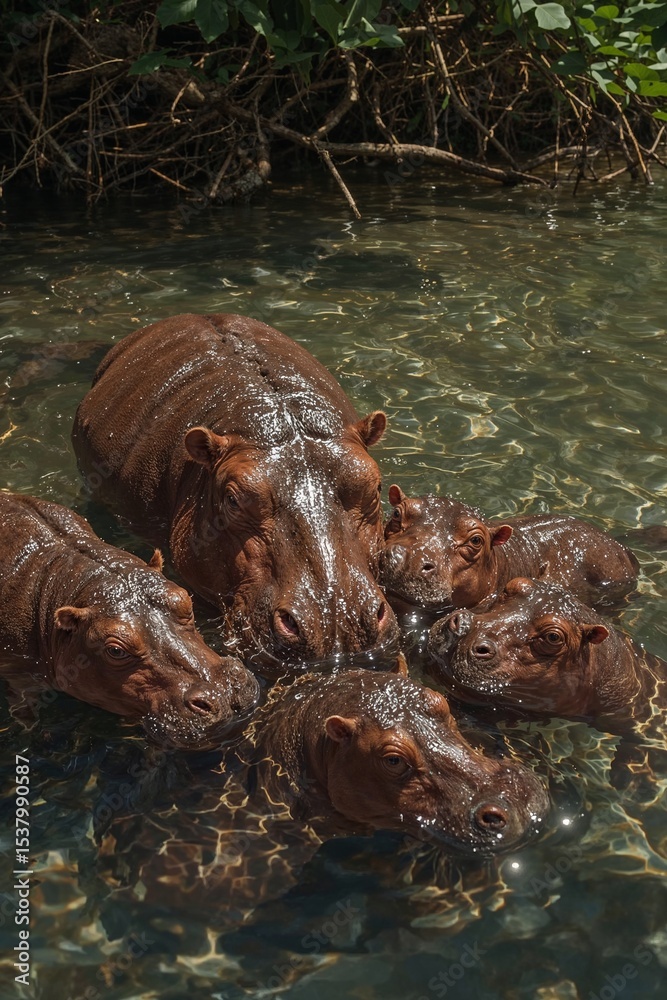 Fototapeta premium The hippopotamus is a massive, semi-aquatic mammal known for strength, aggression, and river habitat.