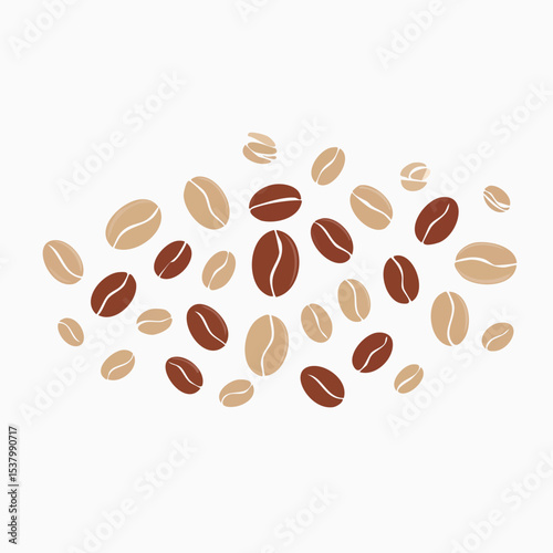 Flat vector top view of multiple roasted coffee beans scattered randomly clean outline

