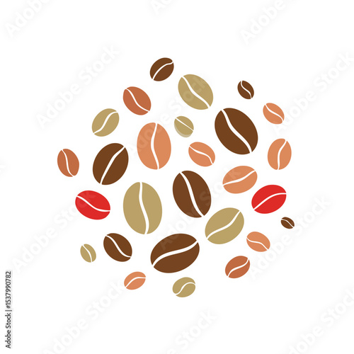 Flat vector top view of multiple roasted coffee beans scattered randomly clean outline

