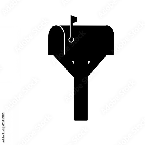 Minimalist Black Mailbox Silhouette on White Background

