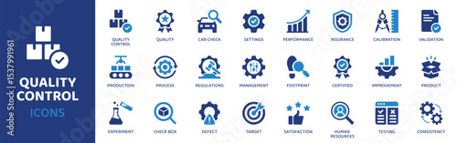 Quality Control - Icon Collection. Thin Line Set contains such Icons as Quality, Control, Check, Test, Inspect, Review, Audit and more. Simple web icons set.