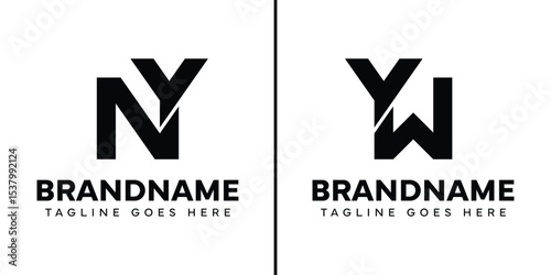 Letters YN and YW Monogram Logo Set, suitable for any business with YN NY YW WY initials