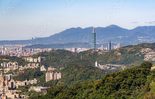  tourist attractions in the city park of taiwan, Asia business concept image, panoramic modern cityscape building in taiwan.