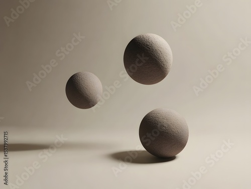 Softly colored spheres suspended in space, showcasing muted tones and gentle lighting.