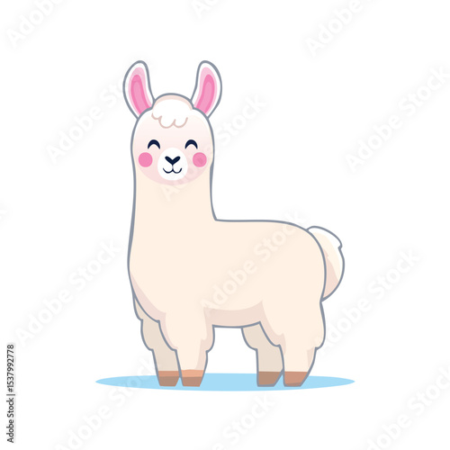 Minimal flat vector of cute llama with bold black outline happy expression no gradients

