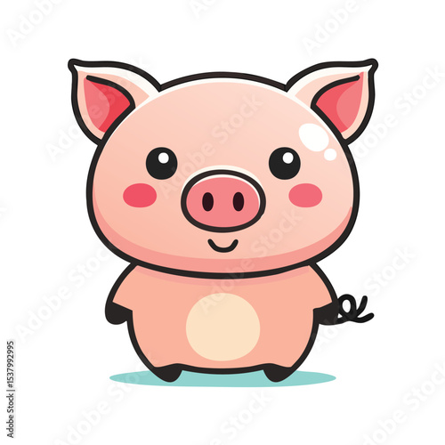 Minimal Flat Vector of a Cute Pig with Bold Black Outline and Happy Expression, No Gradients
