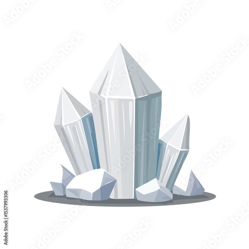 Vector Illustration of Raw Quartz Rock with Rough Texture in White-Gray Tones