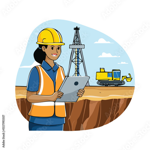 Industry Operator Using Tablet to Control Oil Rig Platform for Drilling Installation

