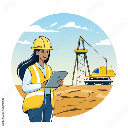 Industry Operator Using Tablet to Control Oil Rig Platform for Drilling Installation

