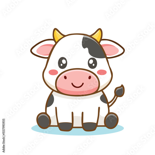 Minimal Flat Vector of a Cute Cow with Bold Black Outline and Happy Expression, No Gradients

