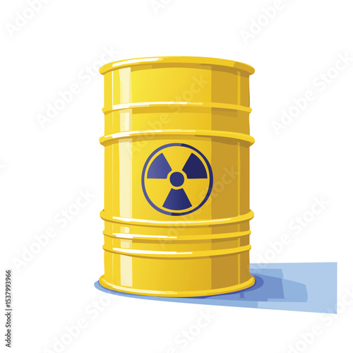 Vector Illustration of Uranium Waste Barrel Bright Yellow Metal Drum with Radioactive Symbol

