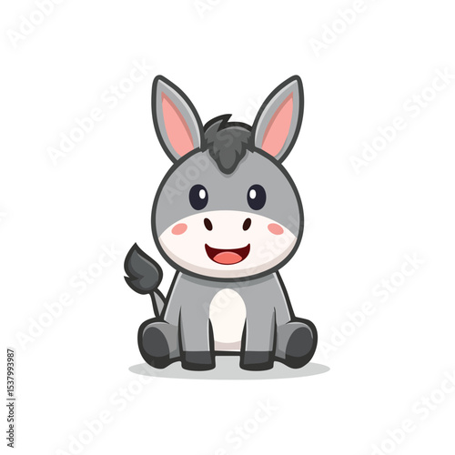 Cute Donkey Vector with Happy Expression in Minimal Flat Style and Bold Black Outline

