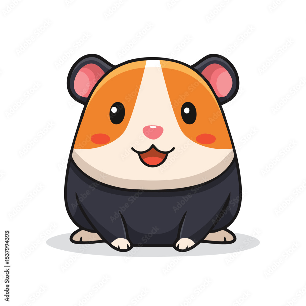 Fototapeta premium Minimal Flat Vector of a Cute Guinea Pig with Bold Black Outline, Happy Expression, No Gradients