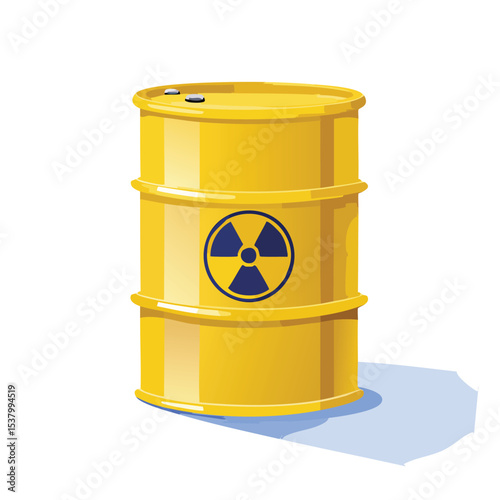 Vector Illustration of a Uranium Waste Barrel – Bright Yellow Metal Drum with Black Radioactive Symbol. Perfect for Educational, Industrial, and Hazardous Material Design Projects on Adobe Stock.

