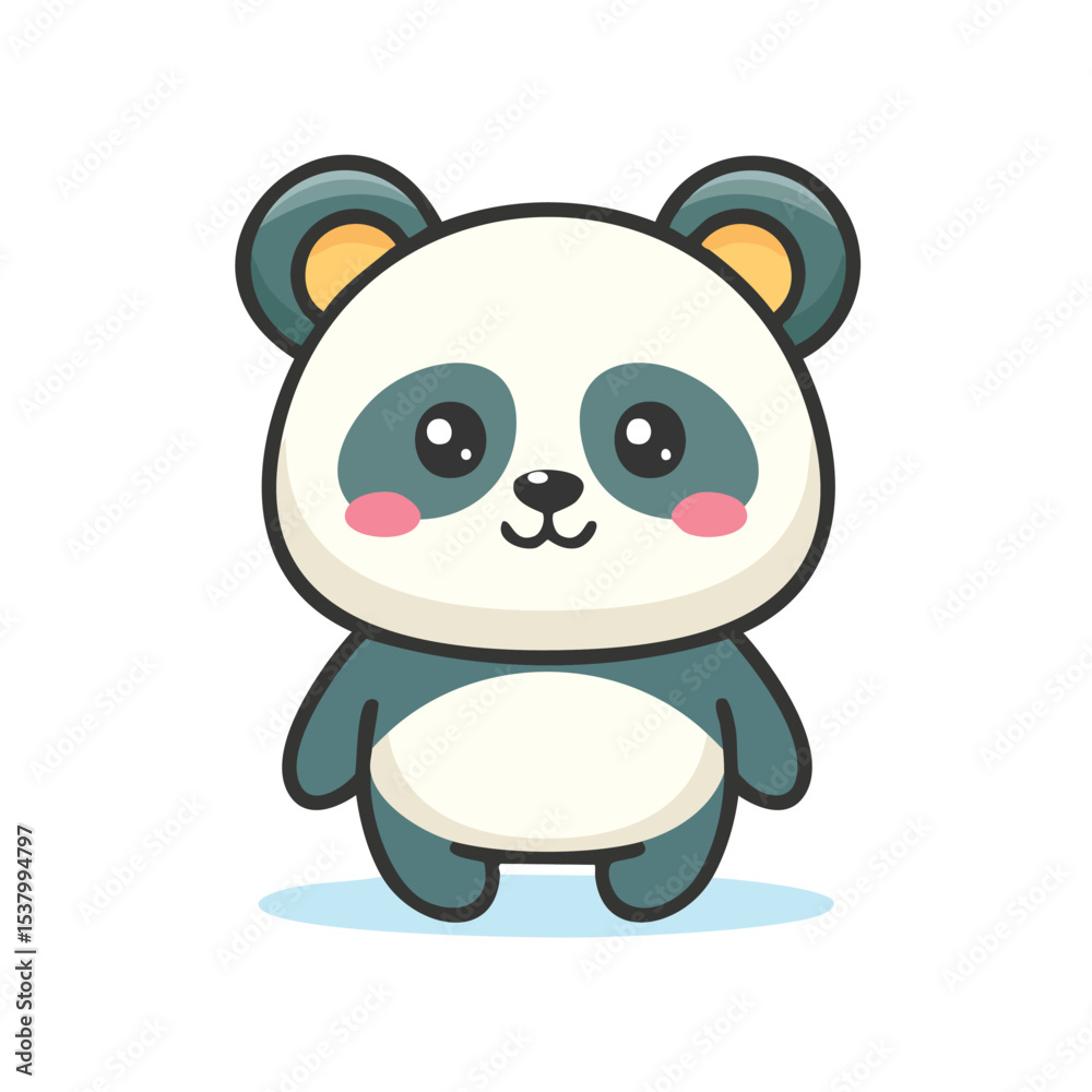 Fototapeta premium Cute Panda Vector with Bold Outline and Happy Face in Minimal Flat Style