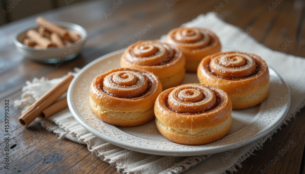 custom made wallpaper toronto digitalFreshly Baked Cinnamon Rolls Arranged on a White Plate in a Cozy Kitchen Setting With Wooden Details