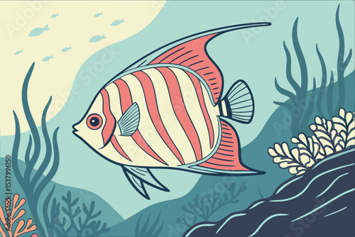 Angelfish in Ocean Scene Vector Illustration