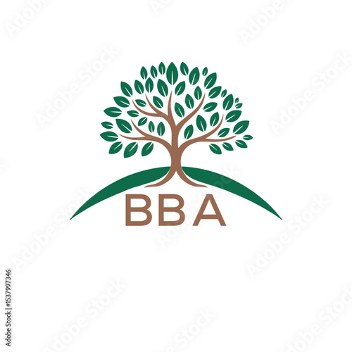 Eco Tree Logo with BBA Text – Green Nature Concept Emblem Design. BBA Letter Logo.
