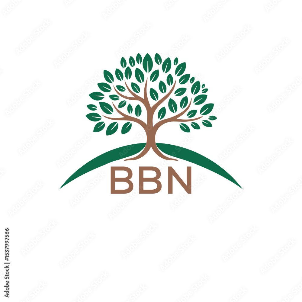 Obraz premium Eco Tree Logo with BBN Text – Green Nature Concept Emblem Design. BBN Letter Logo. 