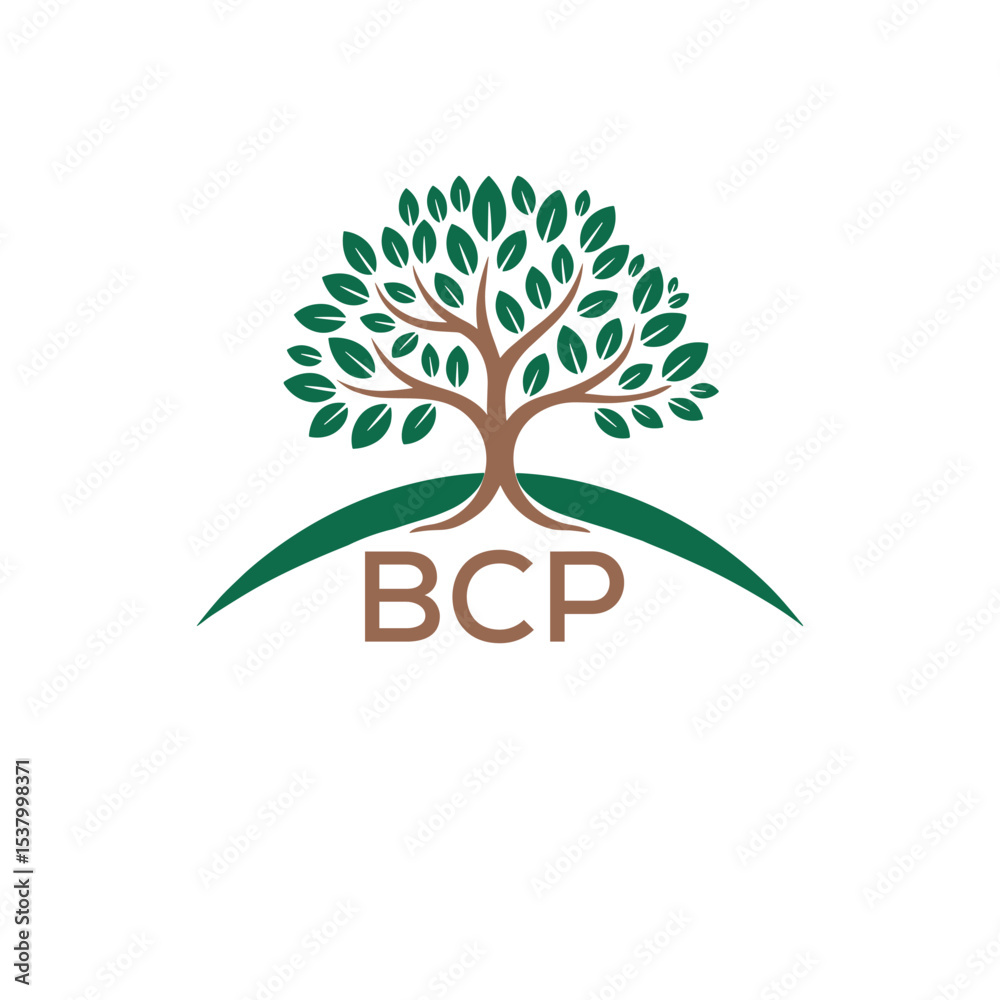 Obraz premium Eco Tree Logo with BCP Text – Green Nature Concept Emblem Design. BCP Letter Logo. 