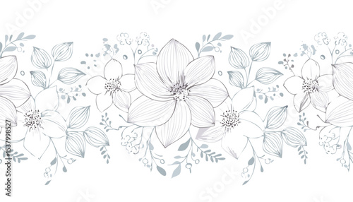 hand drawing seamless pattern with flowers.flower, textile, art, illustration, decoration, design, nature, pattern, vector, plant, summer, backgrounds, elegance, image, no people, old-fashioned,