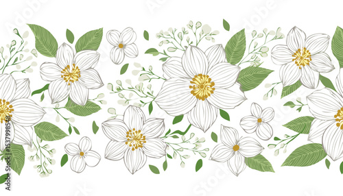 hand drawing seamless pattern with flowers.flower, textile, art, illustration, decoration, design, nature, pattern, vector, plant, summer, backgrounds, elegance, image, no people, old-fashioned,