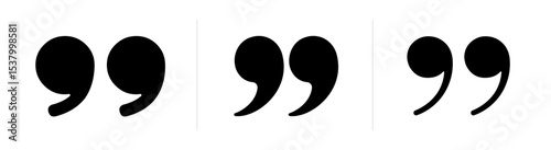 Testimonial template, Quotation mark and symbol, speech punctuation, excerpt commas, double comma. Remark button , Quote, Review, Feedback, rate us, commas on white background, testimonial icon set