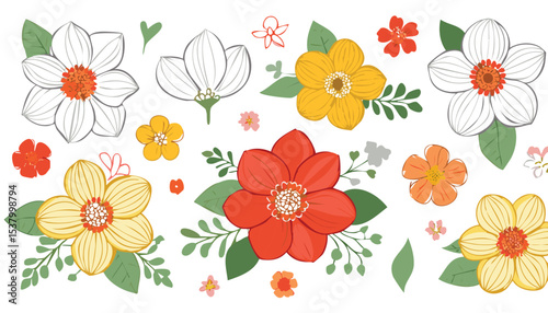 hand drawing seamless pattern with flowers.flower, textile, art, illustration, decoration, design, nature, pattern, vector, plant, summer, backgrounds, elegance, image, no people, old-fashioned,