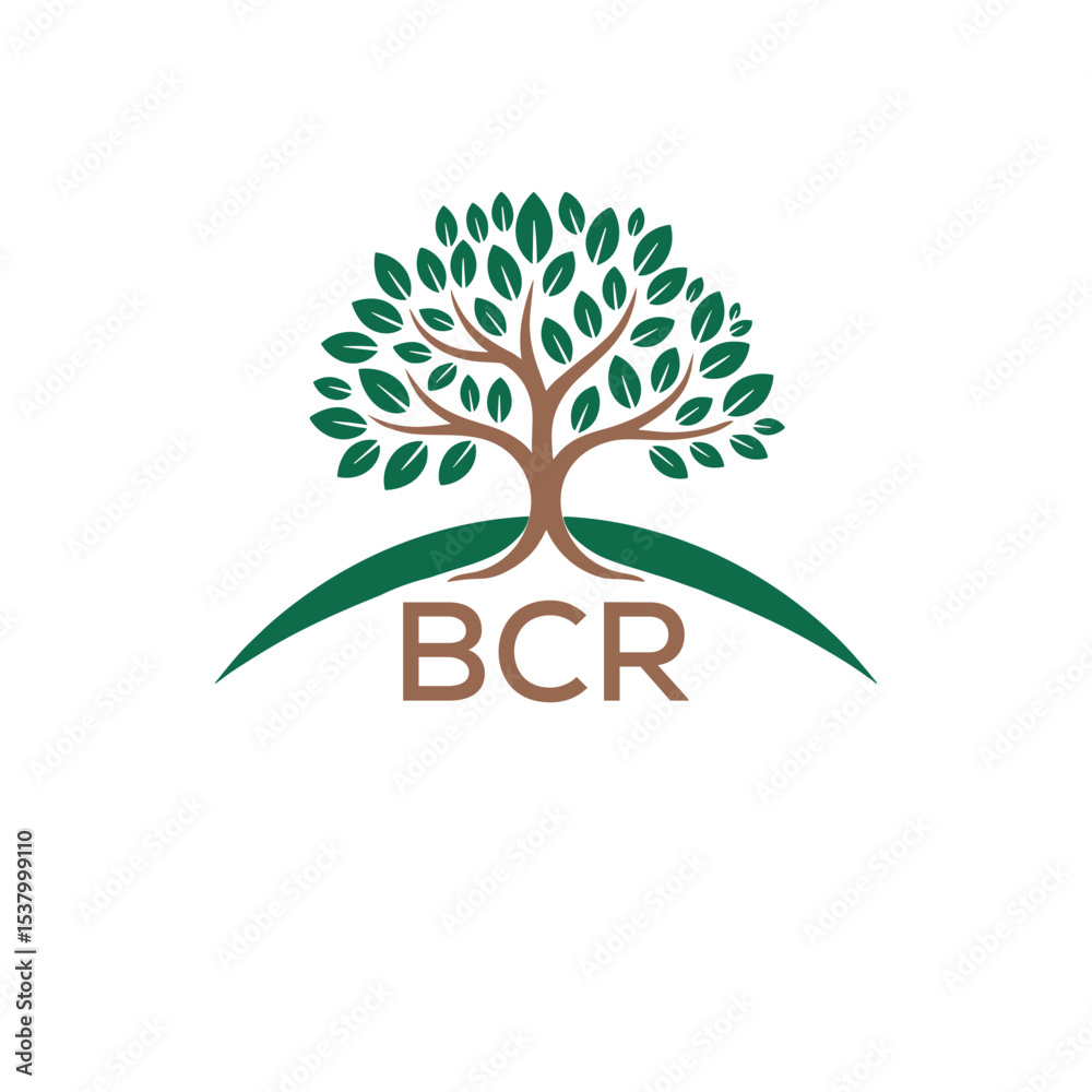 Obraz premium Eco Tree Logo with BCR Text – Green Nature Concept Emblem Design. BCR Letter Logo. 